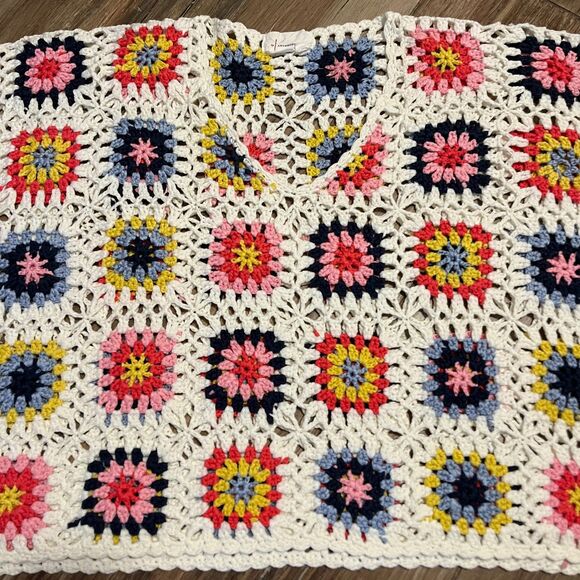 Anthropologie Saachi Crocket Colorblock Granny Square Poncho OS EUC - Picture 3 of 10